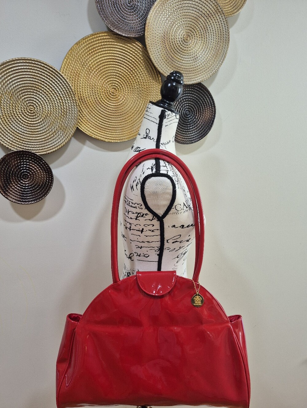 Giorgio Beverly Hills Glossy Red Patent Shoulder Tote Bag for Women